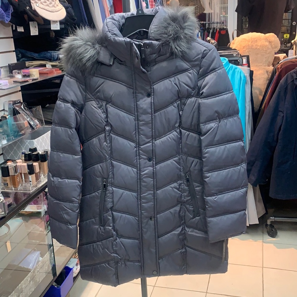 Kenneth Cole Mid-Length Quilted Jacket Hooded M